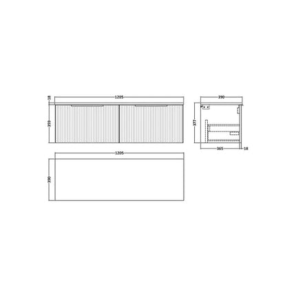 Hudson Reed Fluted 1200mm Wall Hung Vanity | Worktop | 2 Drawers