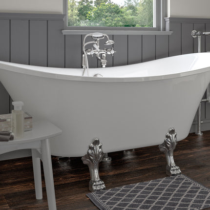 Meldon Freestanding Double End Bath | 1760×710mm | Chrome or White Lion’s Paw Feet | 20-Year Guarantee