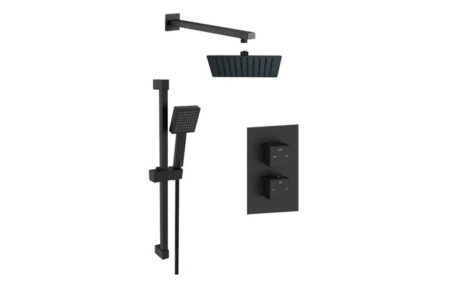 Square Concealed Valve Head & Arm Shower Pack Black