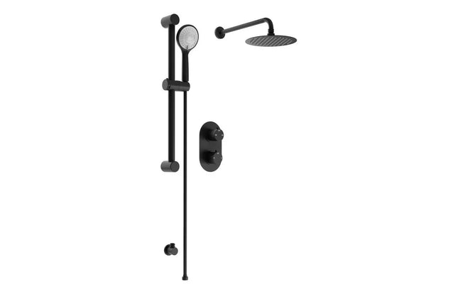 Round Concealed Valve Head & Arm Shower Pack Black