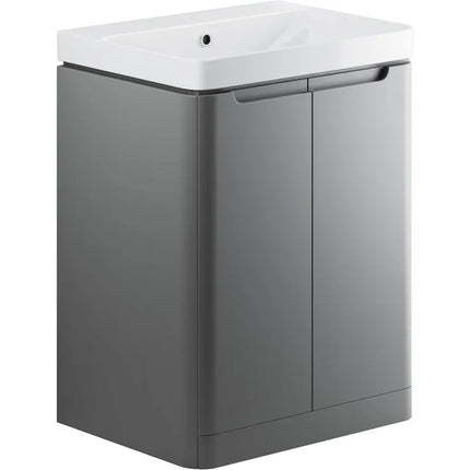 Brunshaw 2 Door Floor Standing Basin Unit with Ceramic Basin - Matt Grey