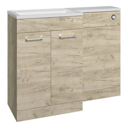 Kansas 1000mm L-Shape Bathroom Furniture Pack - Basin Unit & WC Unit Oak Left Hand Basin