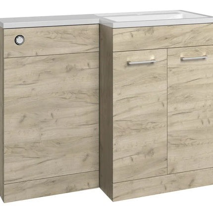 Kansas 1000mm L-Shape Bathroom Furniture Pack - Basin Unit & WC Unit Oak Right Hand Basin