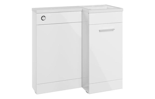 Kansas 900mm L-Shape Bathroom Furniture Pack - Basin Unit & WC Unit Gloss White Right Hand Basin