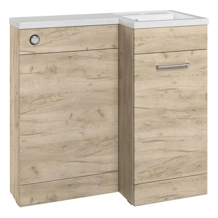 Kansas 900mm L-Shape Bathroom Furniture Pack - Basin Unit & WC Unit Oak Right Hand Basin
