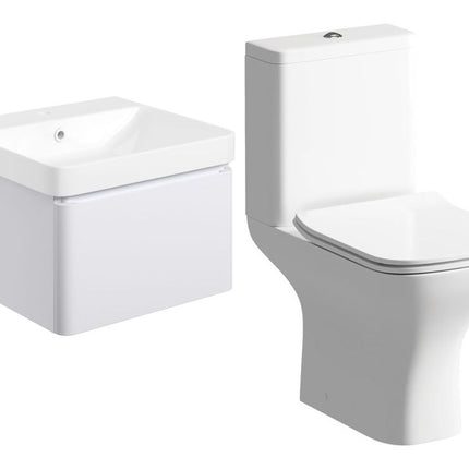 Cosmos 500mm Wall Hung Vanity & Sondrio Rimless WC Pack | Matt White, Black & Latte
