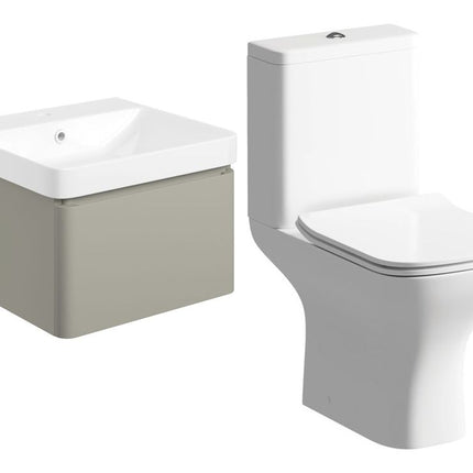 Cosmos 500mm Wall Hung Vanity & Sondrio Rimless WC Pack | Matt White, Black & Latte