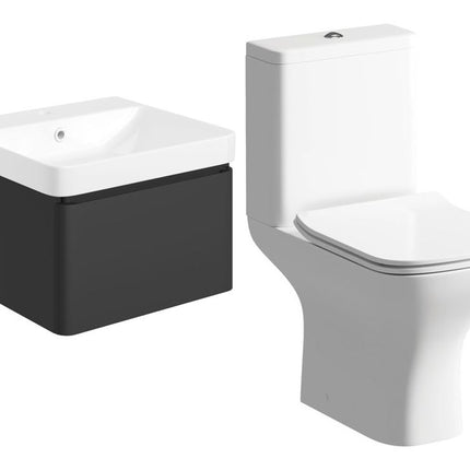Cosmos 500mm Wall Hung Vanity & Sondrio Rimless WC Pack | Matt White, Black & Latte