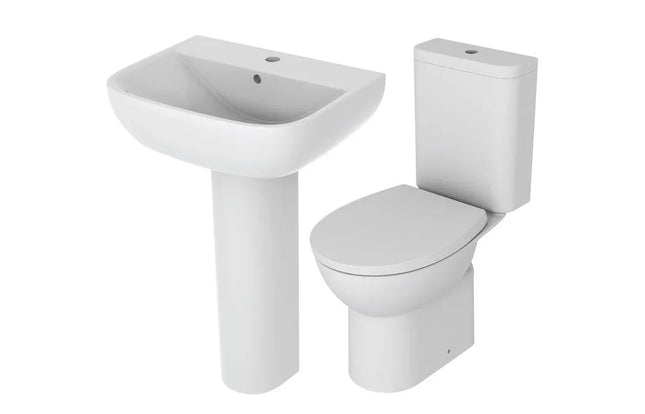 4-Piece Bathroom Suite - Basin, Pedestal, Rimless WC & Soft Close Seat