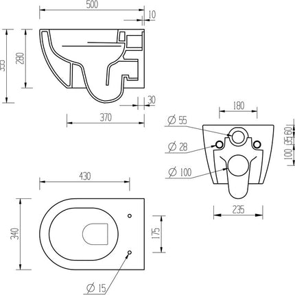 Poppy Rimless Wall Hung WC - White 340mm Soft Close Seat Easy Clean