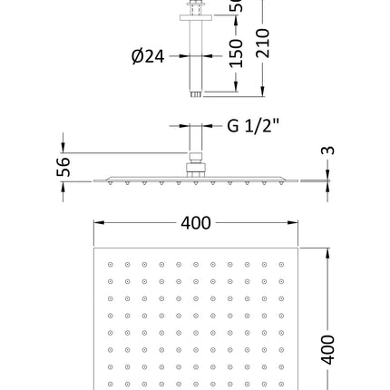 Hudson Reed 400mm Square Fixed Shower Head | Chrome | Head Only or With Arm