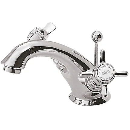 Nuie Beaumont Luxury Traditional Mono Basin Mixer – Chrome | Brushed Brass | Crosshead | 5-Year Guarantee