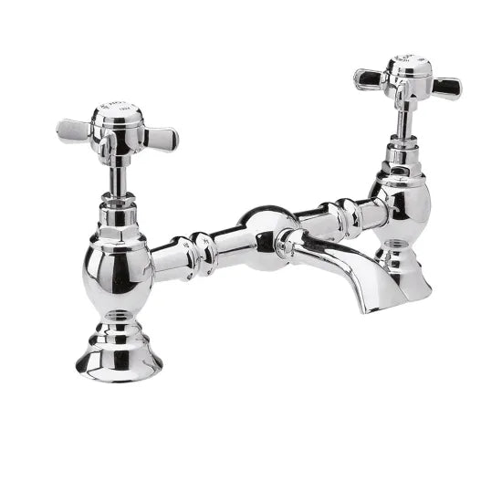 Nuie Beaumont Traditional Pillar Basin Taps - Chrome & Brushed Brass | Crosshead | Pair