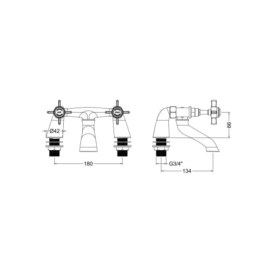 Nuie Beaumont Traditional Bath Filler | Chrome & Brushed Brass | Ultra-Low 0.1 Bar | 5-Year Guarantee