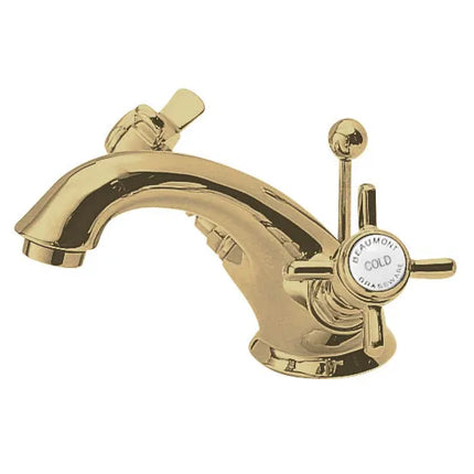 Nuie Beaumont Luxury Traditional Mono Basin Mixer – Chrome | Brushed Brass | Crosshead | 5-Year Guarantee