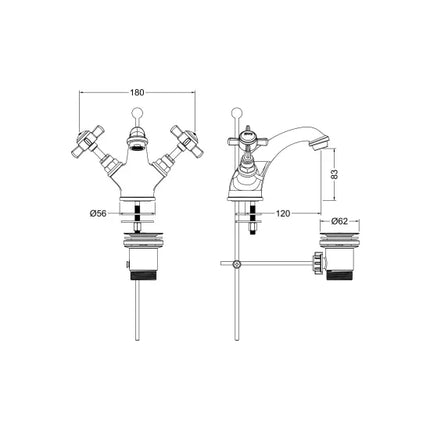 Nuie Beaumont Luxury Traditional Mono Basin Mixer – Chrome | Brushed Brass | Crosshead | 5-Year Guarantee
