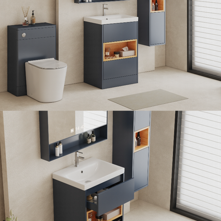AquaCore 590mm Waterproof Vanity Unit with Basin | 2 Drawers & Open Oak Shelf