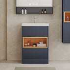 Dark Blue With Oak Shelf