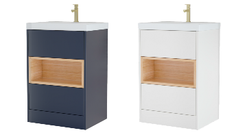 AquaCore 590mm Waterproof Vanity Unit with Basin | 2 Drawers & Open Oak Shelf