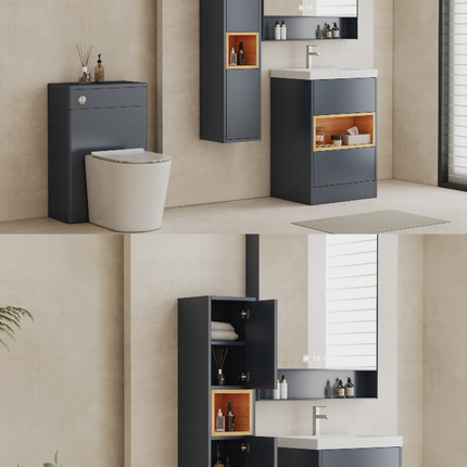 AquaCore 590mm Waterproof Vanity Unit with Basin | 2 Drawers & Open Oak Shelf