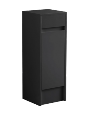 Black vertical storage unit with a door on a white background