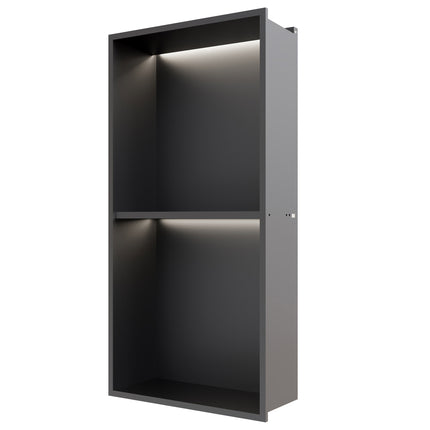 RAK INGOT 305 x 610mm Recessed Niche with Shelf and LED Black