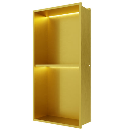 RAK INGOT 305 x 610mm Recessed Niche with Shelf and LED Brushed Gold