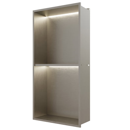 RAK INGOT 305 x 610mm Recessed Niche with Shelf and LED Brushed Nickel