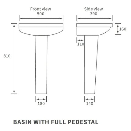 Tivoli 500x390mm 1TH Basin & Full Pedestal