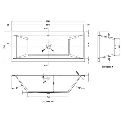 Nuie Asselby Square Double Ended Bath with Leg Set — 3 Sizes | White Acrylic