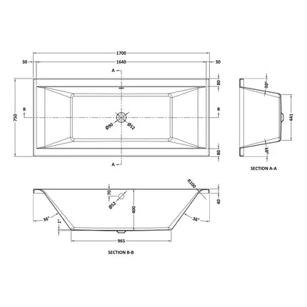 Nuie Asselby Square Double Ended Bath with Leg Set — 3 Sizes | White Acrylic