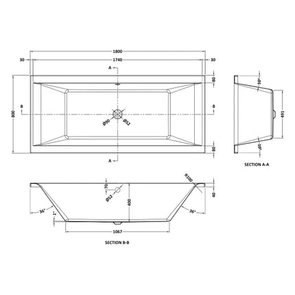 Nuie Asselby Square Double Ended Bath with Leg Set — 3 Sizes | White Acrylic