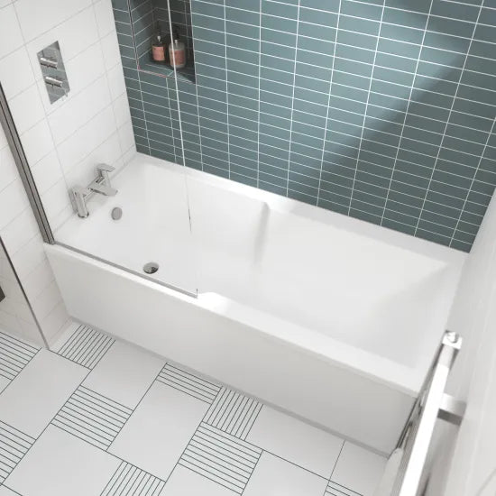 Nuie Square Single Ended Shower Bath with Legs — 1700 x 750mm | 4mm Acrylic | White