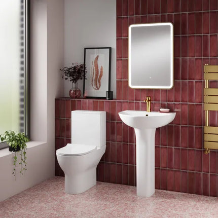 Nuie Freya Short Projection Close Coupled Toilet & Pedestal Basin Suite — White Vitreous China