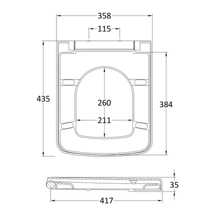 Hudson Reed Luxury Square D-Shape Soft Close Toilet Seat | White | Quick Release | 115mm Min Hinge