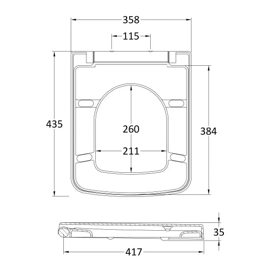 Hudson Reed Luxury Square D-Shape Soft Close Toilet Seat | White | Quick Release | Top Fix
