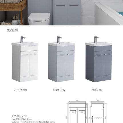 Portland 500mm Waterproof Vanity Unit with Edge Basin | Cloakroom Furniture