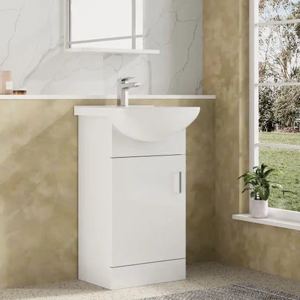 Nuie Mayford White Floor-Standing Vanity Unit with Round Basin | 450–1200mm
