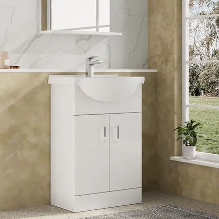 Nuie Mayford White Floor-Standing Vanity Unit with Round Basin | 450–1200mm