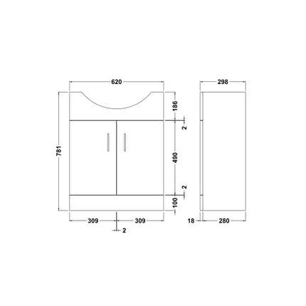 Nuie Mayford White Floor-Standing Vanity Unit with Round Basin | 450–1200mm