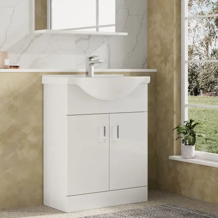 Nuie Mayford White Floor-Standing Vanity Unit with Round Basin | 450–1200mm
