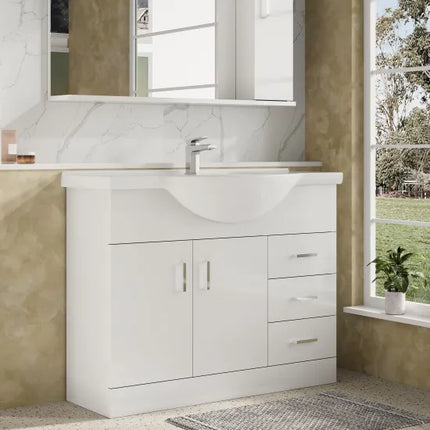 Nuie Mayford White Floor-Standing Vanity Unit with Round Basin | 450–1200mm