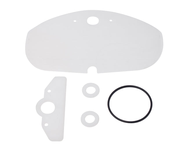 plastic service components from a syphon on a white background