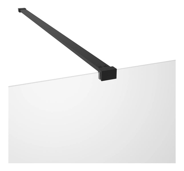 RefleXion Iconix Matt Black Wetroom Panel & Support Bar | 8mm Glass | 9 Sizes