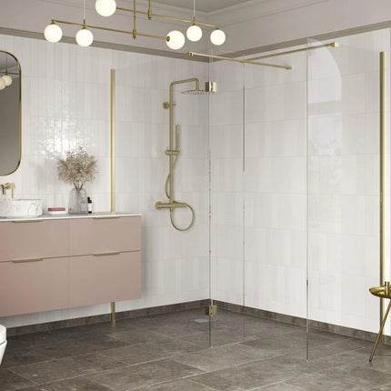 RefleXion Iconix Brushed Brass Wetroom Side Panel & Arm | 8mm Glass | 5 Sizes