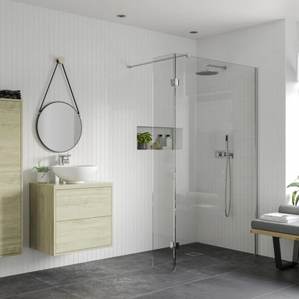 RefleXion Iconix 300mm Hinged Wetroom Splash Panel | 8mm Glass | 4 Finishes