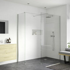 iKon Wetroom End Panel & Arm 1950mm - 8mm Toughened Safety Glass with 5-Year Guarantee Chrome