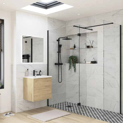 RefleXion Iconix Matt Black Wetroom Side Panel & Arm | 8mm Glass | 5 Sizes