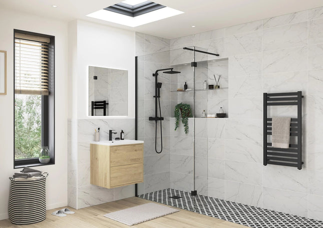 RefleXion Iconix 300mm Hinged Wetroom Splash Panel | 8mm Glass | 4 Finishes