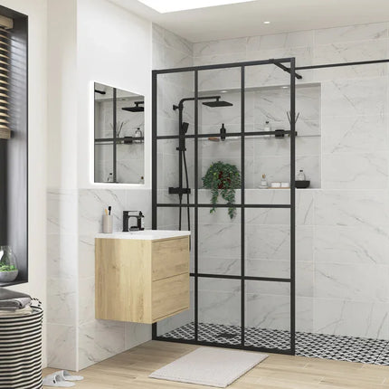iKon Framed Wetroom Side Panel Black - 8mm Toughened Safety Glass with 5-Year Guarantee